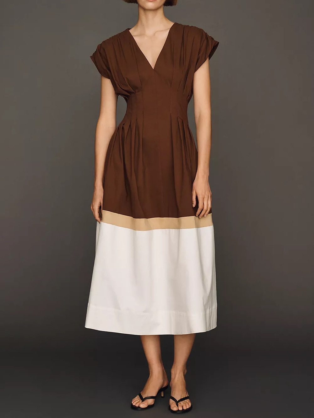 Anthropologie Exquise Pleated Short-Sleeve Twofer Midi Dress